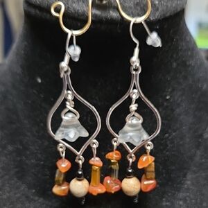 Silver-Tone Dangle Earrings with Orange and Cream Beads